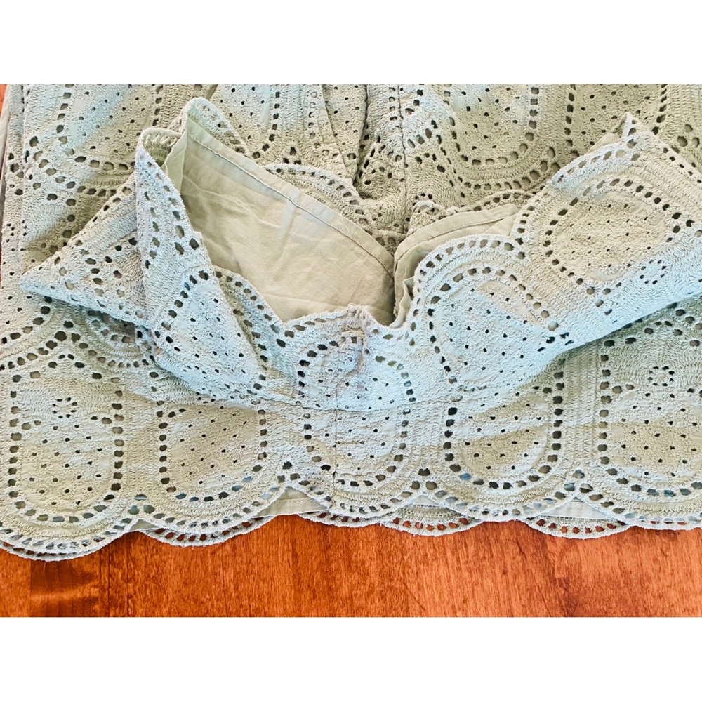 Farm Rio Pineapple Eyelet Shorts Green Drawstring Pockets Scalloped Hem L EUC - Picture 11 of 14